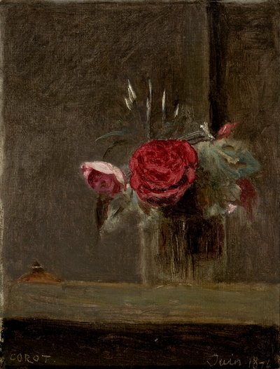 Roses dans un verre - Jean Baptiste Camille Corot